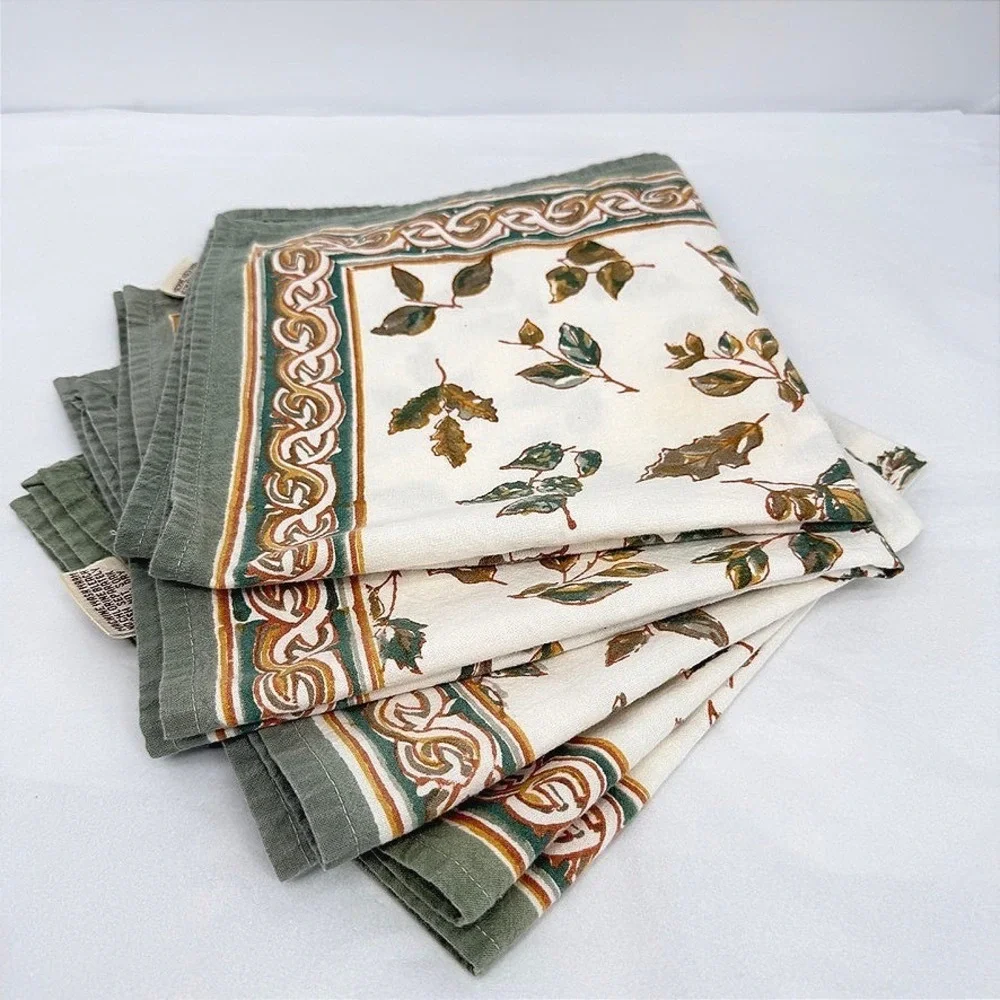 Pomegranate Cloth Napkins Set of 4 Leaf Foliage Print Fall Table Decor Cotton